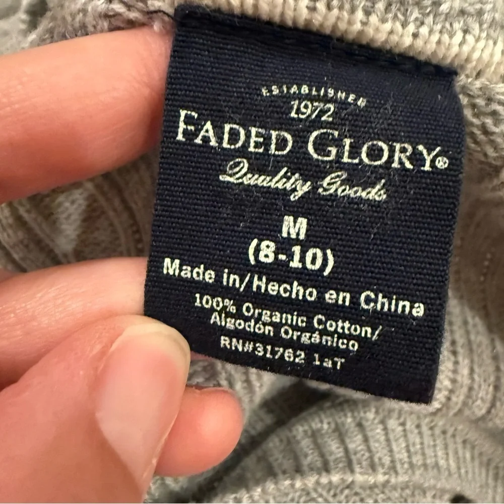 Vintage Faded Glory Cable Knit Sweater Women’s M Grey Y2K Preppy Organic Cotton